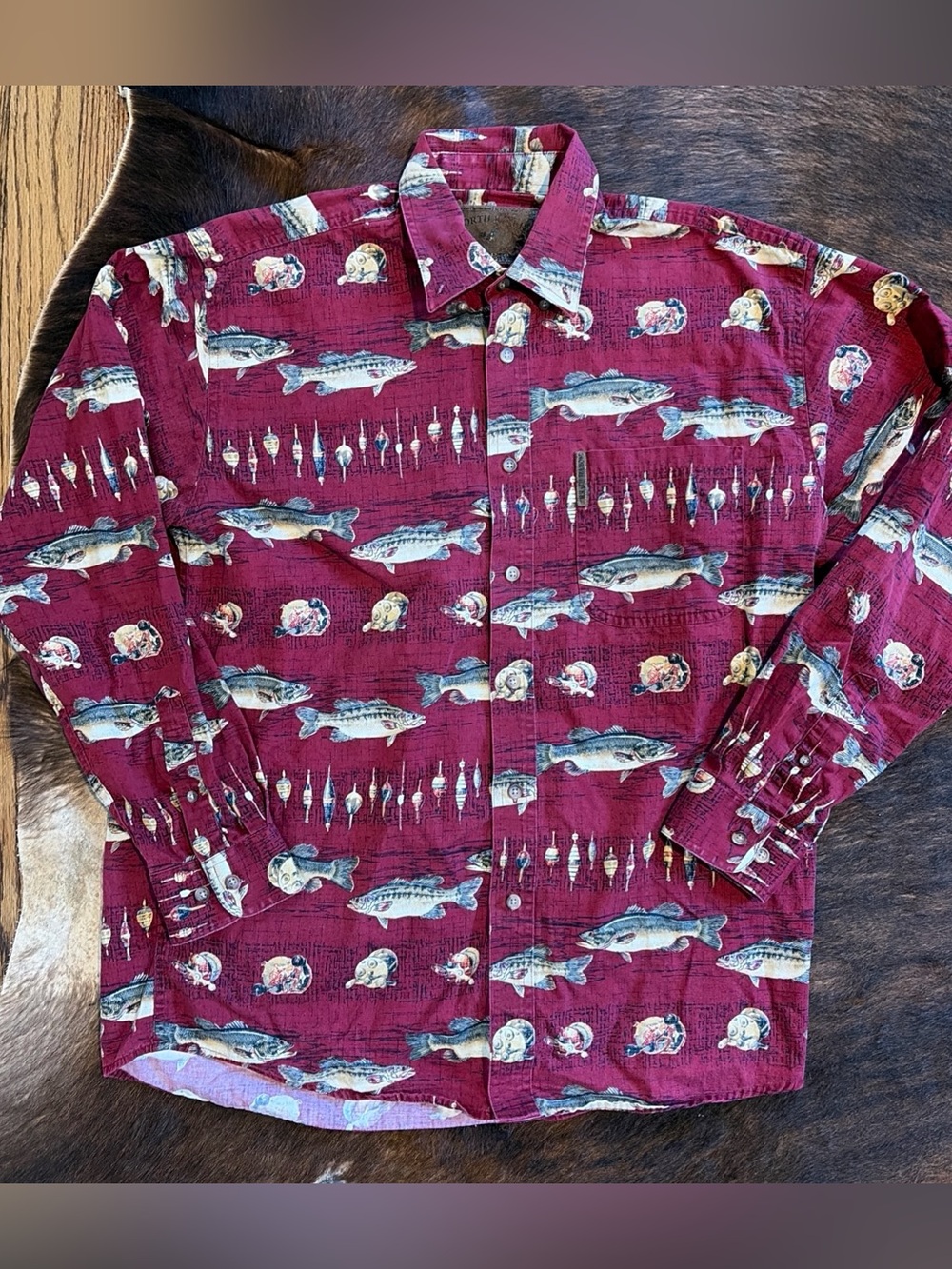 North River Outfitters Shirt Men M AOP Fishing Long Sleeve Button down Cottage